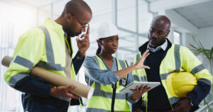 An inspector making sure a workplace is compliant with the OHS Act.